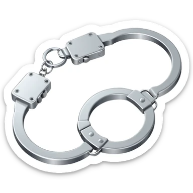 Minimalistic metallic handcuffs emoji, reflective metal, simple flat vector design, futuristic minimal style sticker