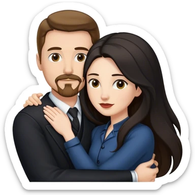 older couple, tall white man with brown hair goatee mustache hugging a pale woman with long black hair, wearing elegant clothing sticker