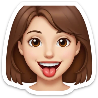 Smiling girl with brown hair biting lip sticker