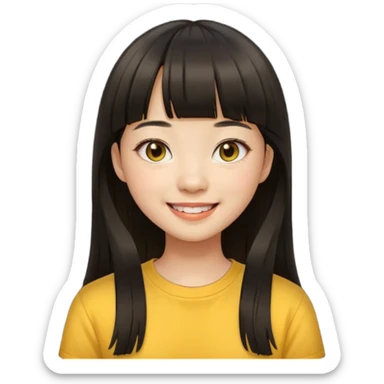 asian girl blunt fringe long hair yellow shirt sticker