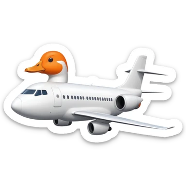 A commercial passenger airplane with a white goose head and orange beak replacing the cockpit sticker