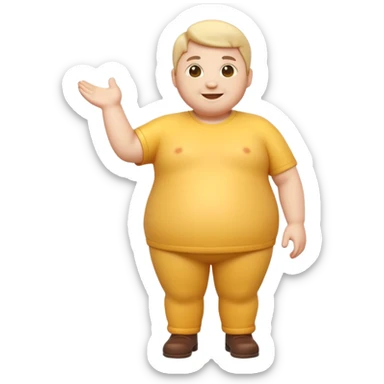 A 3D emoji in iOS emoji aesthetic style of a chubby full-body person standing upright, with round belly, soft features, and a cheerful smile. Glossy texture, bright lighting, minimal white background, friendly and expressive design. sticker