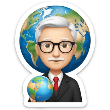 professor with glasses and academic attire rotating a world globe sticker