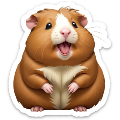 Cinematic Cute Yawning Brown Guinea Pig Portrait Emoji, Head tilted slightly with a dramatic, wide-open yawn, revealing a soft brown coat and tiny, droopy ears, round dark eyes barely open in drowsy contentment, Simplified yet irresistibly adorable features, highly detailed, glowing with a soft, cozy glow, high shine, relaxed yet expressive, stylized with a touch of whimsy, bright and endearing, soft glowing outline, capturing the essence of a sleepy yet affectionate guinea pig, so drowsy it feels like it could stretch out of the screen and curl up for a nap! sticker