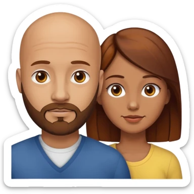 Couple. A bald man with brown beard and a girl with dark yellowish brown auburn hair. sticker