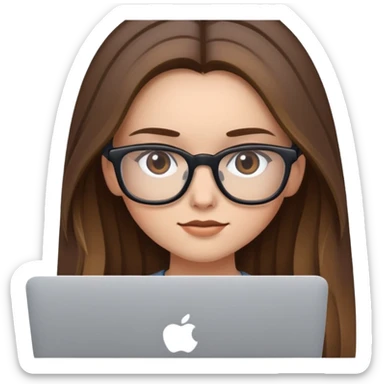 brown balayage straight long hair girl with MacBook with glasses sticker