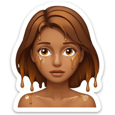 Brown Hair Woman , white paint , drip, face, hot sticker