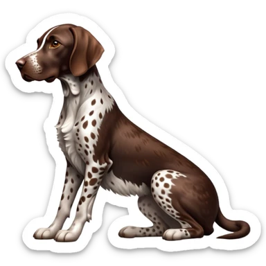 cinematic-[german pointer]-realistic-full-body-sitting-emoji,-tail-resting-loosely-beside-its-paws,-head-tilted-dramatically,-sleek-[brown and white spotted]-fur,-simplified-yet-realistic-focused-features,-highly-detailed,-glowing-with-an-almost-sarcastic-glow sticker