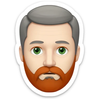 Greenish grey eyed adult man with tired look. Short dark grey hair, poor amount. He has a very long beard hanging. Pale skin. He's serious and looks tired. Make sure his hair and beard are both dark gray. Not redhead. sticker