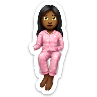 Girl in bed playing roblox on her iPad and wearing a pink Pyjama  sticker