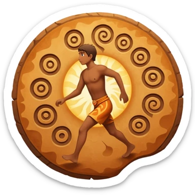 
una mezcla de sol + montaña + caminante estilo petroglifo con un espiral tipo energía ancestral sticker