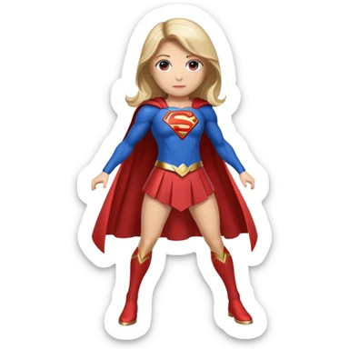 Supergirl superhero full body, blue suit with red cape and S emblem sticker