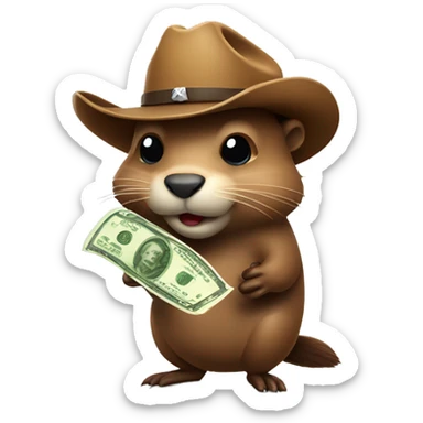 Beaver wearing a cowboy hat with cash in hand sticker
