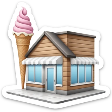 ice cream store at an angle, modern building wood, gray, white materials modern, at an angle sticker