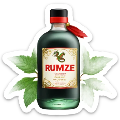 clear bottle of rumpleminze peppermint alcohol with a label that black with red border and font that has a small gold dragon on the label sticker
