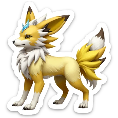 Feral Quadrupedal Digitigrade Jolteon-Lycanroc-Renamon-Zeraora-Vernid-Sergal-fusion-hybrid-creature, full body  sticker