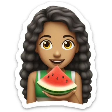 A photo of a beautiful girl eating a Palestinian  watermelon  sticker