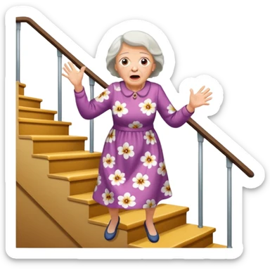 Make a emoji of a grandma falling down the stairs. sticker