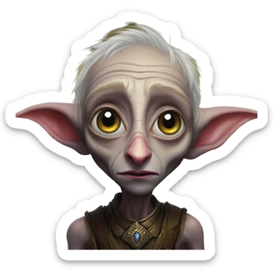 Night Elf dobby in Warcraft style, oil paint, mysterious eyes, intricate lips, masterpiece portrait, beautiful, desirable, logical sticker