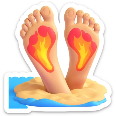 foot stepping on scorching hot beach sand with heat waves rising, showing pain without blood sticker