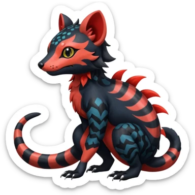 Rare exotic realistic cute epic aesthetic gothic colorful Salandit-Litten-Quilava-Civet-species-Fakemon-hybrid-creature, with markings, full body sticker
