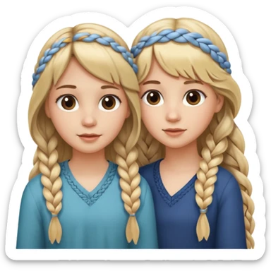 Sister with bangs and long wavy flowing blonde hair and her sister with long brown hair  braided to one side.  Close loving sisters💛 sticker