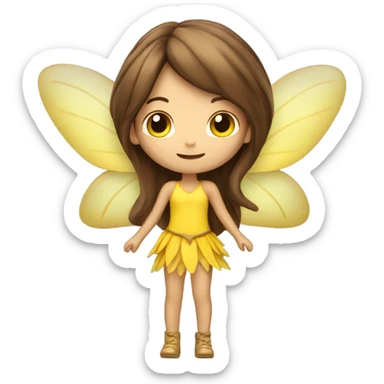 long brown hair Pixie fairy with yellow wings and wand  sticker