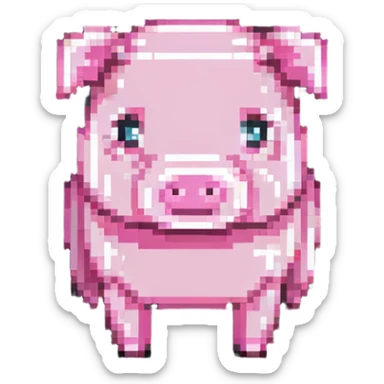 Minecraft pig, full body, pink blocky animal with square head sticker