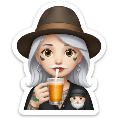  tatoo girl Drink holders with hat white hair white bearded  sticker