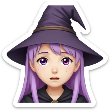 anime girl with lilac hair in a witch hat cries sticker