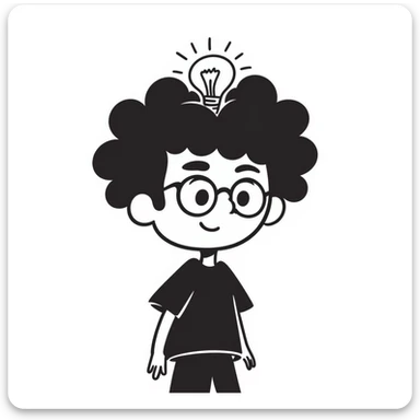 person with wild hair, glasses, and a glowing idea bulb, representing genius sticker
