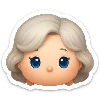 Change hair to pure silver grey with no blue or yellow cast, plush tsum tsum style, blue eyes, 1940s bob haircut, no body, no mouth, no white border, transparent background. sticker