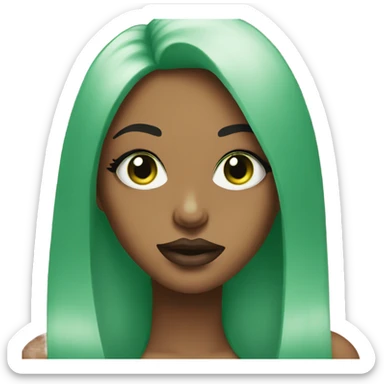 An emoji with lashes & big glossy lips with green nails that say brat sticker
