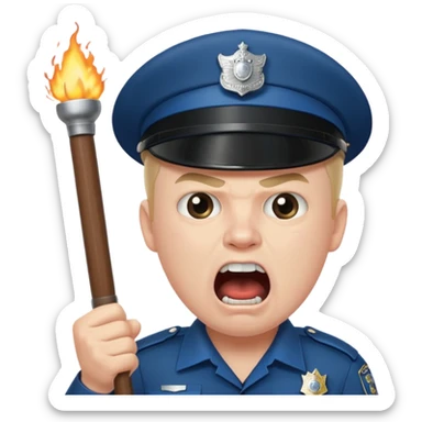 An angry British policeman with a baton in his hands shouts sticker