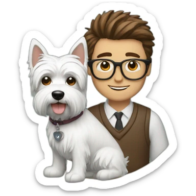 Brown hair man with glasses with westie dog girl sticker
