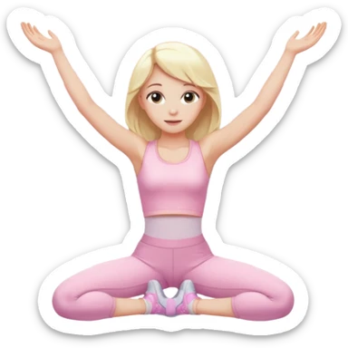 angelic blonde girl stretching in light pink gym with sparkles sticker