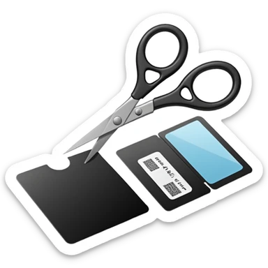 Floating black Scissors cutting in half an idf soldier ID card with a little chip in 2 parts sticker