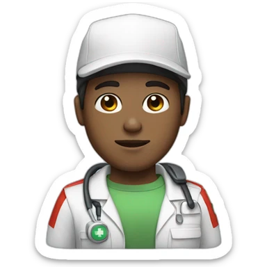 Ambulance yung man with white skin and brown hair and a cap sticker