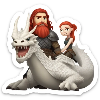  White Viking red head pale skin beautiful dragon  queen with a killed Viking solder with a dark man bun laying down on a dragon  sticker