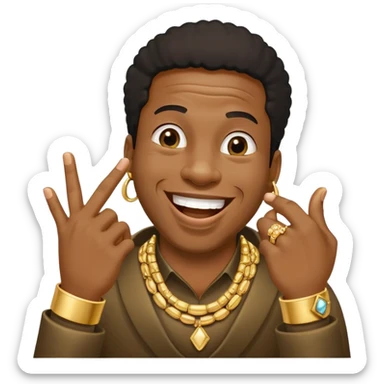 Giggling black man with jewelry covering his mouth with his right hand with one thumb and four fingers only sticker