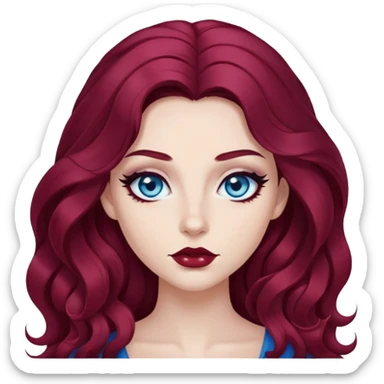 pretty long hair wavy dark wine red hair baddie with black eyeliner and blue eyes sticker