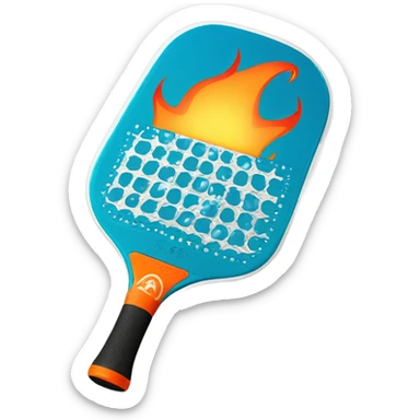 A carbon Pickleball paddle hitting a Pickleball ball with flames on it sticker