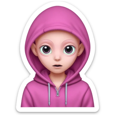 Aliens Pink, hoodie, cute big eye, thin ears, half body sticker