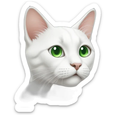 A white cat with green eyes looking confused and meowing sticker