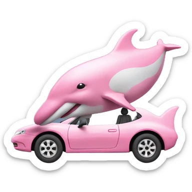 Pink dolphin driving a car sticker