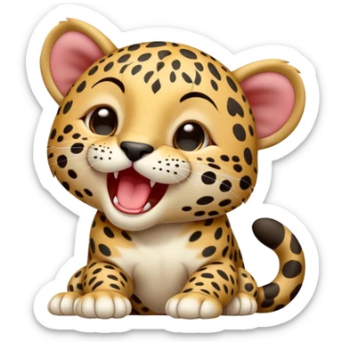 cinematic-realistic-yawning-baby jaguar-portrait-emoji,-head-tilted-slightly-with-a-dramatic,-wide-open-yawn,-showcasing-a-lithe,-graceful-build-with-distinctive-rosette-patterns-and-sleepy,-half-closed-eyes,-simplified-yet-irresistibly-adorable sticker