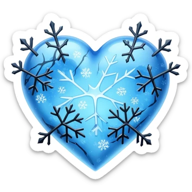 A blue ice and black ice heart with snowflakes sticker