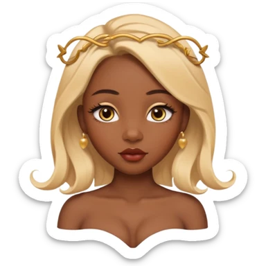 darkskin female with eyebrows that are naturally shaped and frame eyes well, eyes that are almond-shaped with defined lashes. nd lips are full with a defined cupid’s bow, add also a septum piercing that adds an edgy, stylish flair. a middle-part, honey blonde bust-down with laid baby hairs sticker