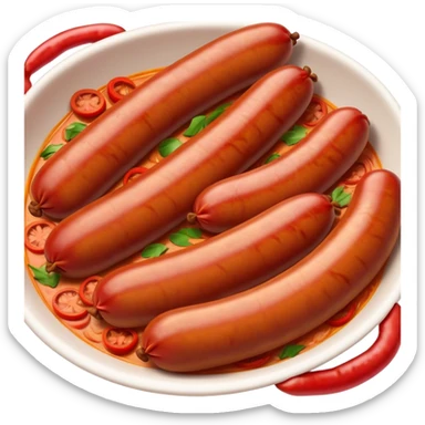 Cinematic Realistic Chorizo Dish Emoji, featuring spicy, robust sausage slices rendered with vivid textures and dynamic, appetizing lighting. sticker