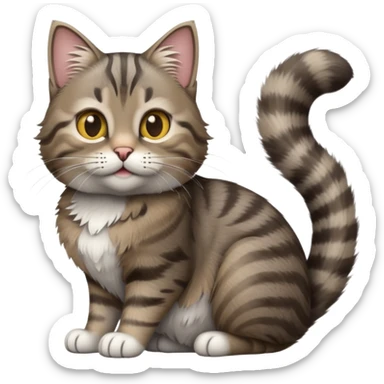 cinematic-[grey brown tabby cat]-realistic-emoji,-tail-curled-playfully-around-its-paws,-head-tilted-dramatically,-scruffy-[grey]-fur,-simplified-yet-realistic-focused-features,-highly-detailed,-glowing-with-an-almost-sarcastic-glow sticker